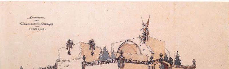 Croquis del cementerio antes de la reforma. Agosto de 1893. Dietari de Domènech i Montaner, Reial Académia Catalana de Belles Arts de Sant Jordi.