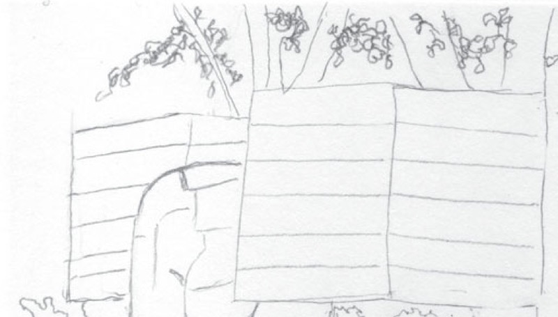 Dibujo de una de las esculturas de Manolo Valdés. Arte en la Calle, Gran Vía del Marqués del Turia. Valencia 2006 – 2007.