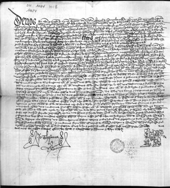 Archivo Histórico del Monasterio de Santo Domingo el Real. (Toledo) Documento nº 1018. Año 1484. Monitorio apostólico por el cual Juan González de Ocaña, saluda a Yusuf Cidre y Abrahen Cidre, su hermano y Fernando González, cura de Torrejón de Velasco, arrendadores del pan pontifical de este lugar, para que paguen 194 fanegas de trigo que deben.