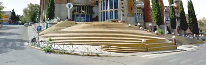 Justo Gallego. Catedral de Mejorada del Campo, Madrid (1961). Vista aérea con ubicación, a partir de Google Maps.