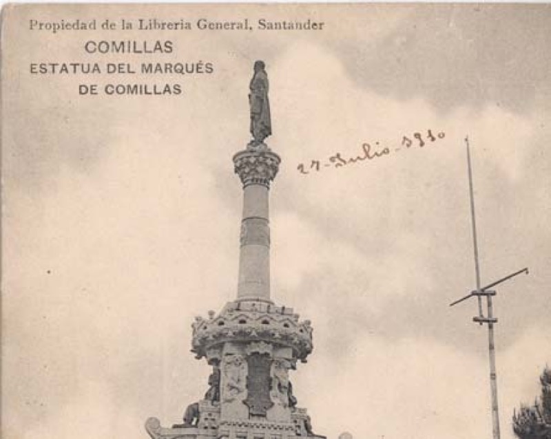 Monumento a Antonio López en Comillas. Postal de 1910.
