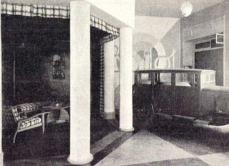 Interior de la tienda de automóviles Ballot. Fuente: "Tiendas nuevas en Madrid", Arquitectura, nº 99, julio de 1927, pág. 259.