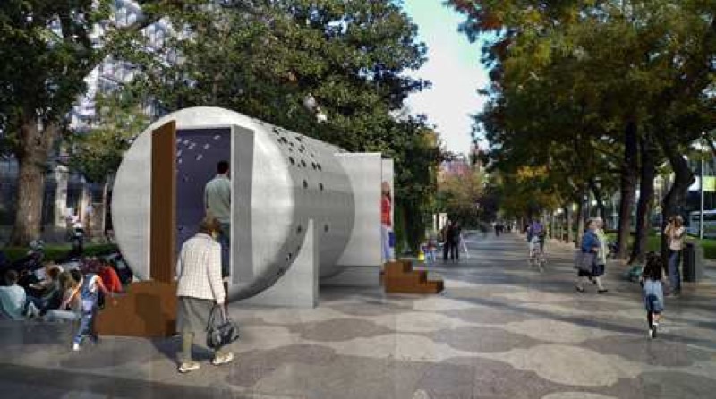 INFOMAB. Pabellón para la información de Madrid Abierto. Diseño: Kawamura Ganjavian.