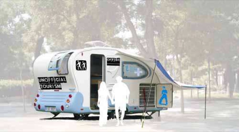 Unofficial tourism. Fotomontaje de la caravana informativa de las rutas.