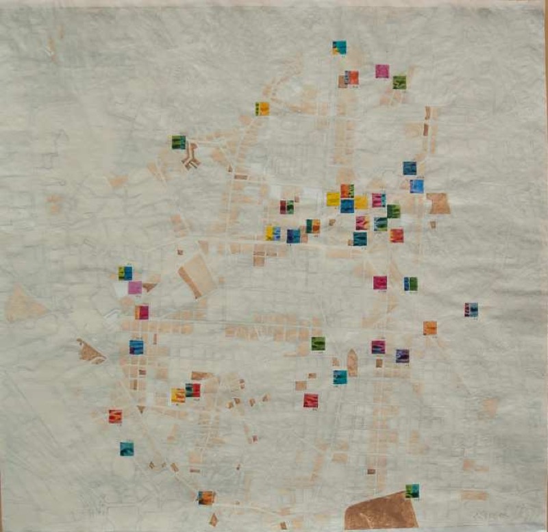 Mapa de mis amigos. Pintura Acrílica e Impresión digital sobre papel. 60x60 cm.