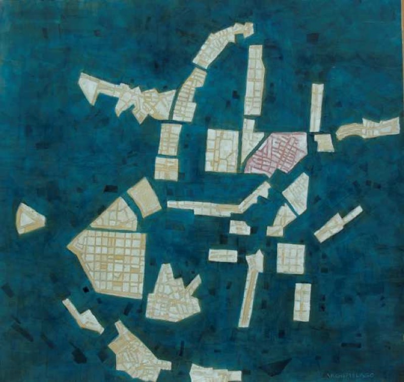 Archipiélago Madrid. Pintura Acrílica e Impresión digital sobre papel. 60x60 cm.