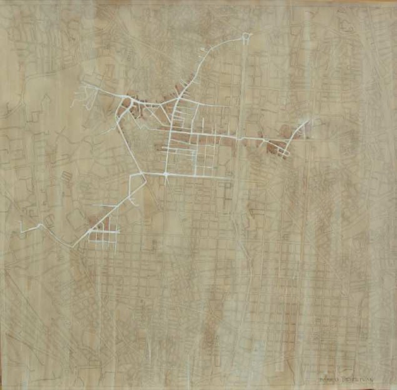 Deriva Tetuán. Pintura Acrílica e Impresión digital sobre papel. 60x60 cm.