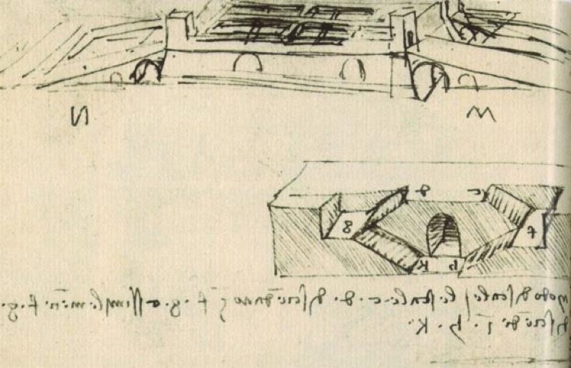 Leonardo da Vinci. Ciudad ideal Manuscrito B, folio 15v.