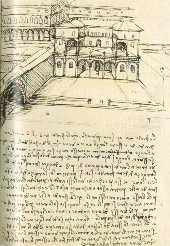 Leonardo da Vinci, Ciudad ideal. Manuscrito B, fol. 16r.