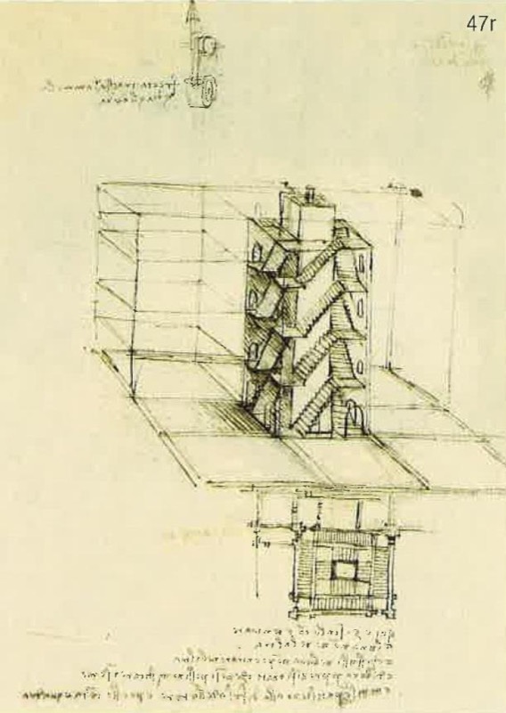 Leonardo da Vinci, Ciudad ideal. Manuscrito B, folios 68v y 47r.