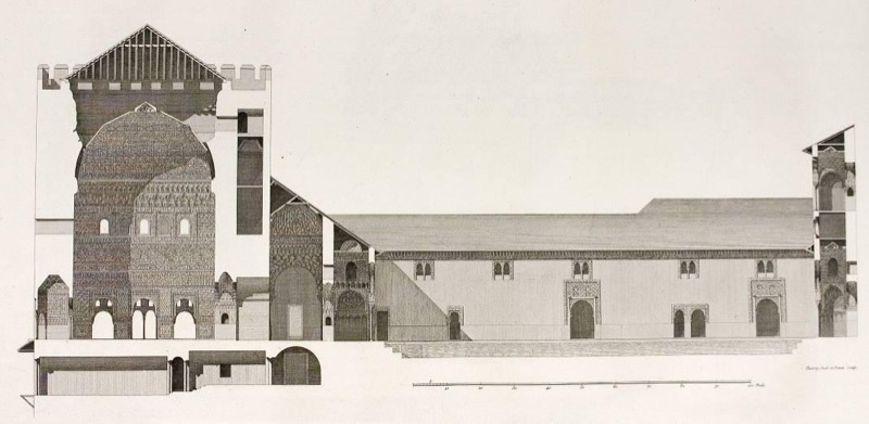 A. Laborde (dir.) y Thierry oncle et Neveu (grab.). Sección palacio de Comares, en Voyage pittoresque et historique de L’ Espagne, vol. II, 1812.