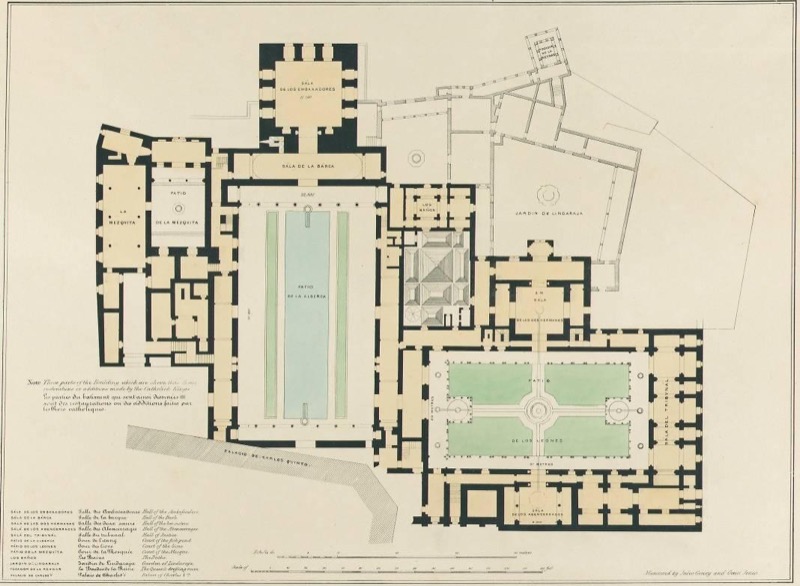 O. Jones y J. Goury. Planta de la Casa Real Vieja de la Alhambra, en Plans, Elevations and Sections of the Alhambra, 1842-45.