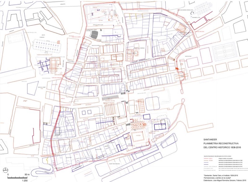 Santander. Planta reconstructiva del centro histórico 1836-2016. Elaboración del autor.
