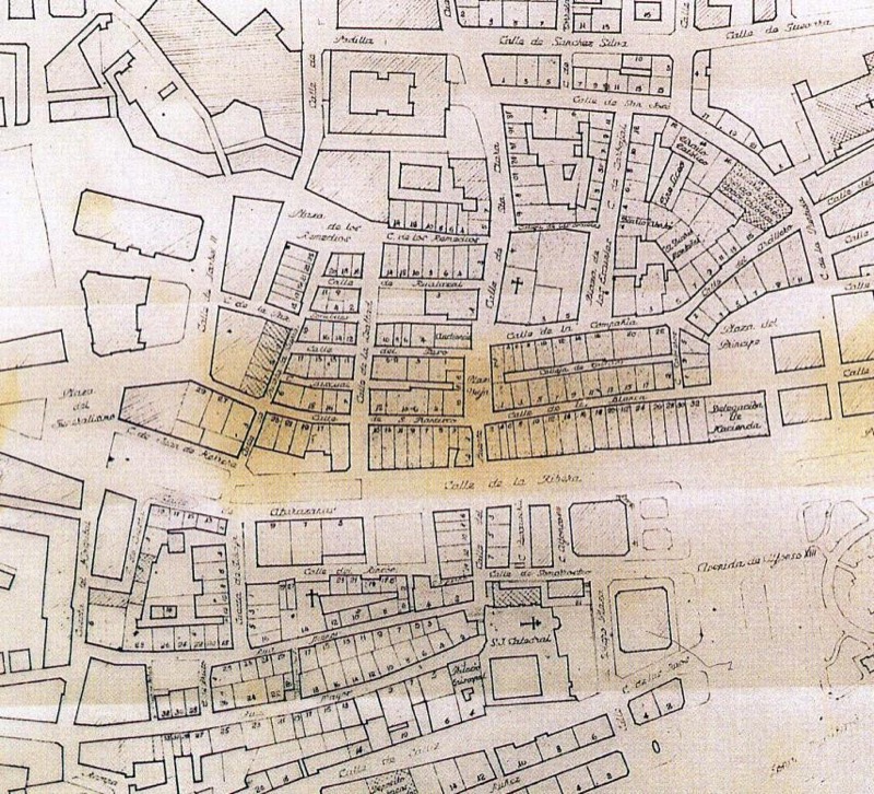 Plano de la zona siniestrada de Santander y parcelario aproximado elaborado por Eugenio Rioyo Gutiérrez, 1941 (<a href=