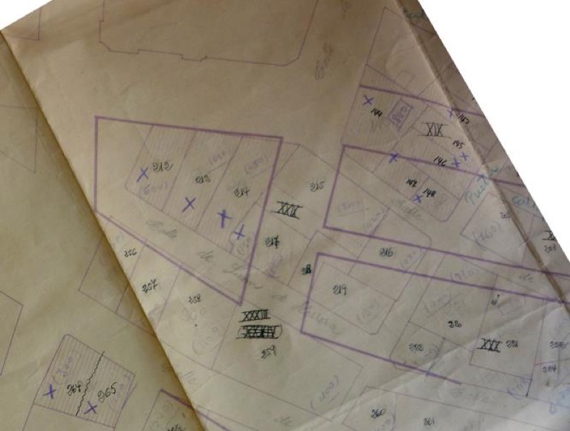 Plano parcelario para la reconstrucción del área siniestrada. 1941. Detalle área Plaza del Ayuntamiento con manzana edificio Sepi. (<a href=