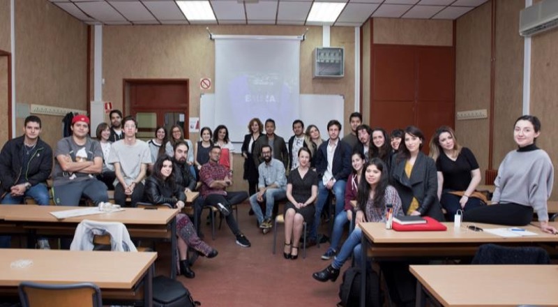 Javier Serrano y Pablo Ferreiro de Boa Mistura con los alumnos de Urbanismo
