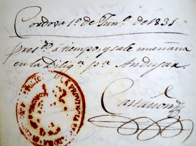 Pasaporte de R. Ford sellado en Córdoba (1 de junio 1831)
