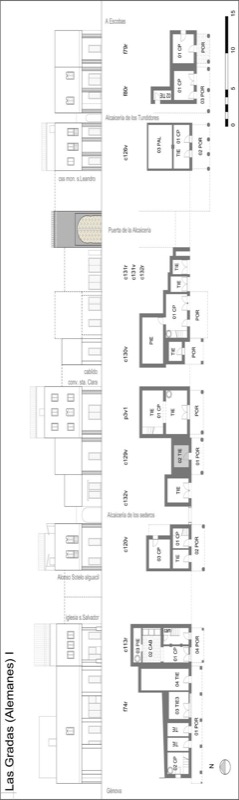 Dibujo en planta y alzado de la casa-tienda c120v en las Gradas