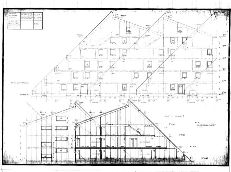 Fundación Cristiana de la Vivienda, alzado y sección parcial