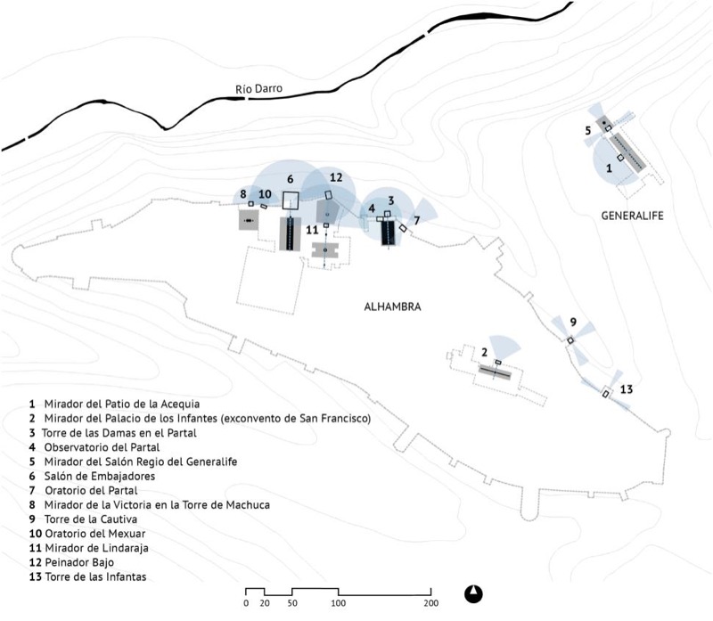 Alhambra y Generalife: espacios palaciegos nazaríes abiertos a la contemplación del paisaje. (Fuente: elaboración propia, 2018)
