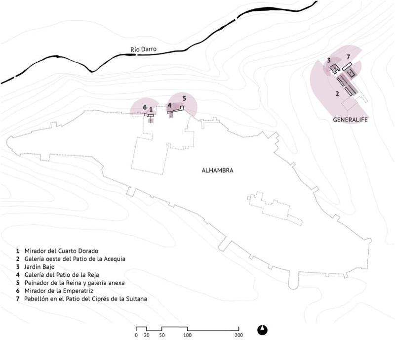 Alhambra y Generalife: espacios palaciegos cristianos abiertos a la contemplación del paisaje (s. XV-XVI). (Fuente: elaboración propia, 2018)