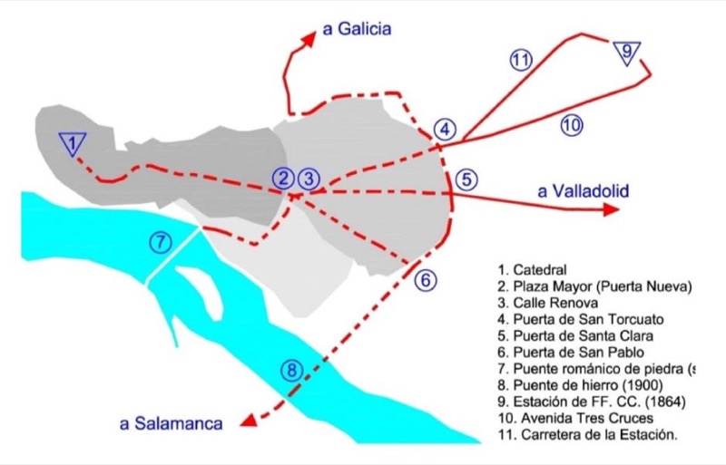 Esquema urbano de Zamora a finales del siglo XIX