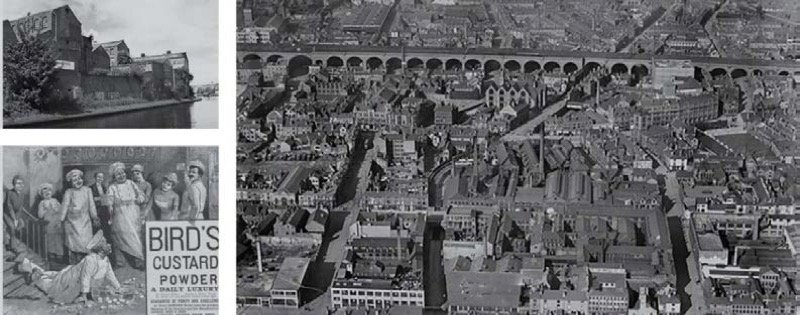 Arriba, a la izquierda, los canales construidos en el Digbeth y las fábricas asentadas junto a los mismos. Abajo, a la izquierda, trabajadores de la Custard Factory y, a la derecha, una vista general del Digbeth más industrial.