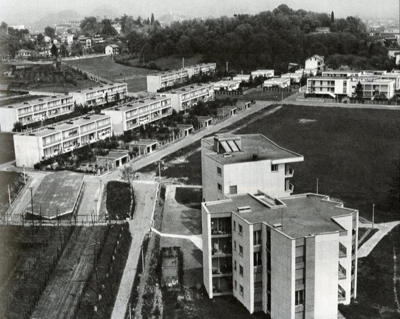 Figini, Pollini, Nizzoli y Oliveri, arqs. Barrio de Castellamonte. Ivrea. Comenzado en 1941
