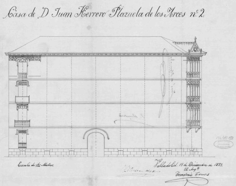 Proyecto de edificio para Juan Herrero Olea en la Plaza de los Arces, 2. Teodosio Torres. 15 de diciembre de 1893.