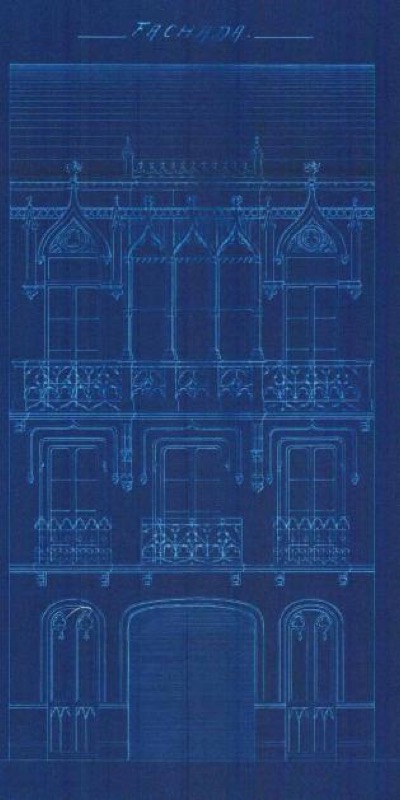 Fachada principal del proyecto de edificio para la Vizcondesa de Villandrando (actual Calle Bajada de la Libertad, 23).