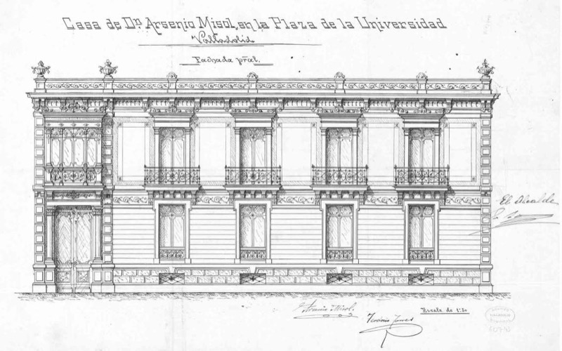 Proyecto de reforma de fachada para Arsenio Misol en la Plaza de la Universidad. Teodosio Torres. 1907.