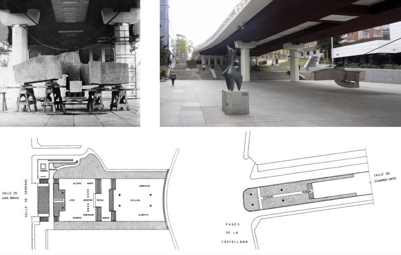 Eduardo Chillida, La sirena varada sobre los pilares del puente sobre la Castellana, en 1972 y en 2024. José Antonio Fernández-Ordóñez, Julio Martínez Calzón y Eusebio Sempere, 1962-1979.