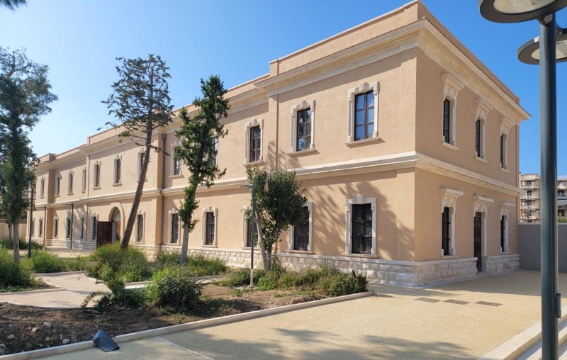 Exterior of the restored building of the Rossani Barracks, designated as a library hub.