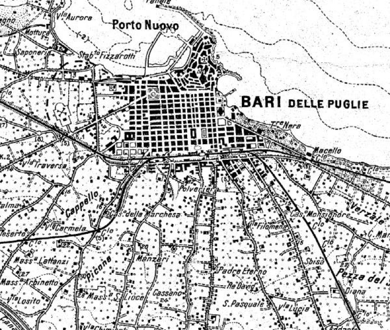 Istituto Geografico Militare, F.177 della Carta d’Italia, Bari delle Puglie, Firenze 1912
