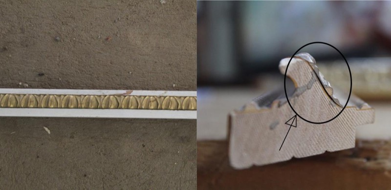 Detalle del campo y vista de perfil de la moldura