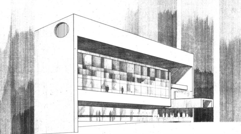 Dibujo de perspectiva del Edificio Gutis (1980-1982)