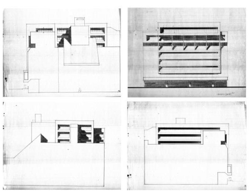 Dibujos de perspectiva de la fachada norte