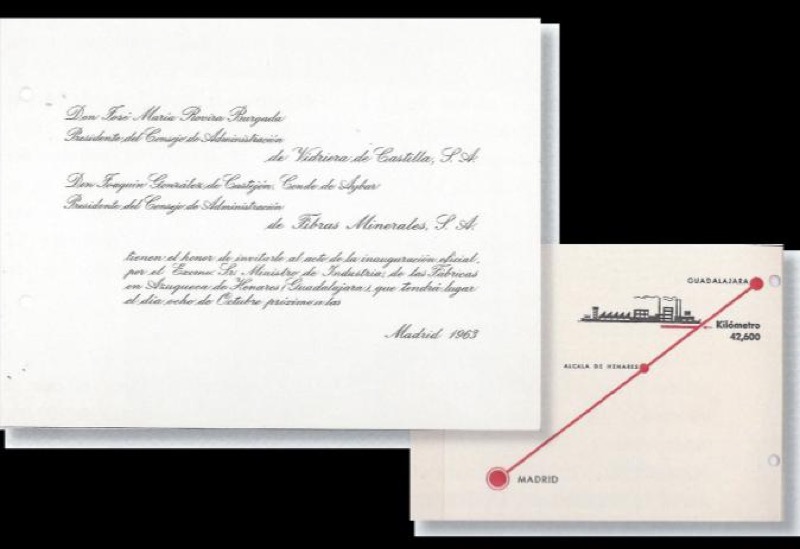Invitación para el acto de inauguración de la factoría el 8 de octubre de 1963 en Azuqueca de Henares. Fuente: 50 años creciendo juntos, Verallia-Azuqueca.