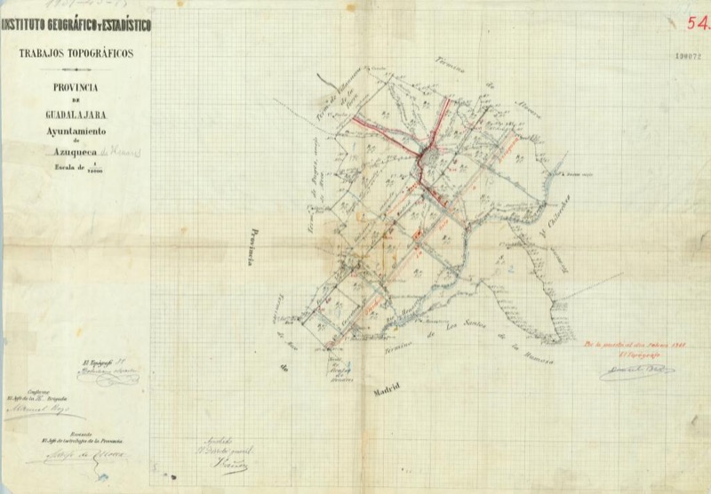 Plan de Obras de Concentración Parcelaria, 1955. Plano de masas de cultivo, 1956. Fuente: Instituto Geográfico Nacional.