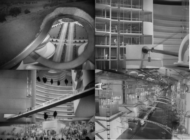 Fotogramas de la película La vida Futura, secuencia de la reconstrucción de Everytown en 2036.