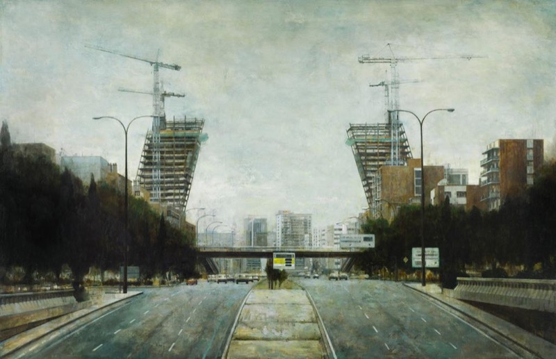 Figura 1. Puerta de Europa. Acrílico sobre papel encolado montado en tabla. Autor: José Manuel Ballester, 1992.