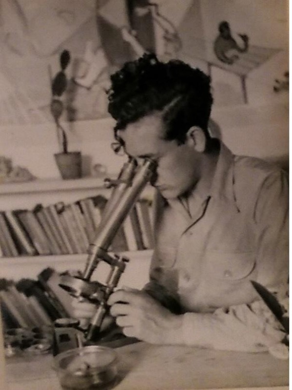 Fig. 3 . Fig.3. Joven de la colonia The Culvers, estudiando con el microscopio. Fuente: Fondo José Estruch, IAC Juan Gil-Albert, Diputación de Alicante.